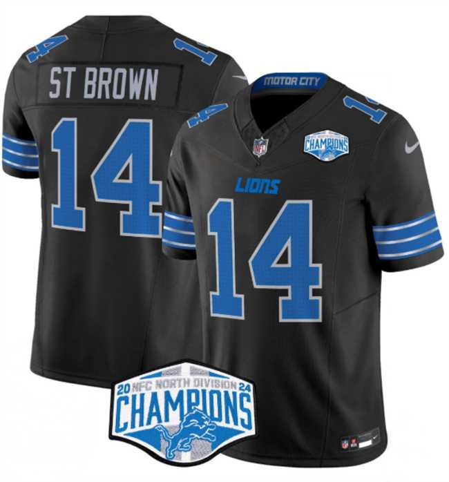 Mens Detroit Lions #14 Amon-Ra St. Brown Black 2024 NFC North Champions F.U.S.E. Vapor Limited Stitched Jersey